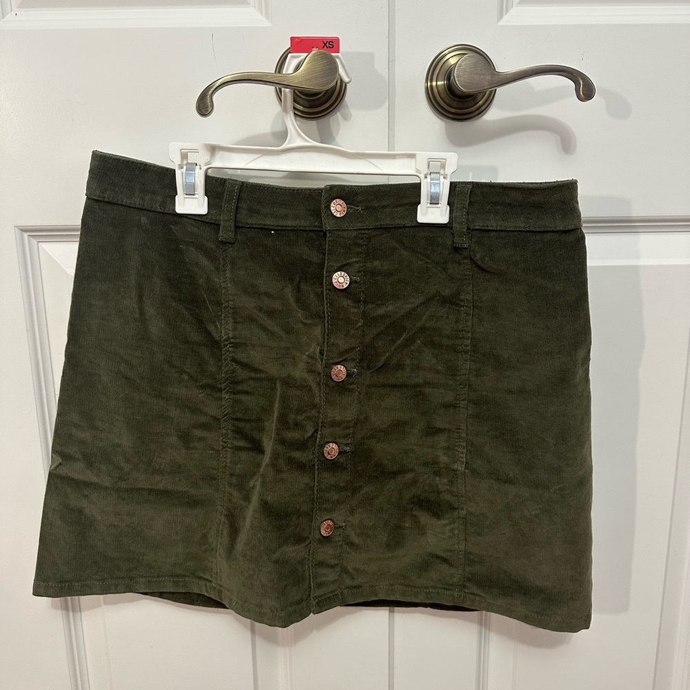 Celebrity Pink | military green corduroy button-up skirt